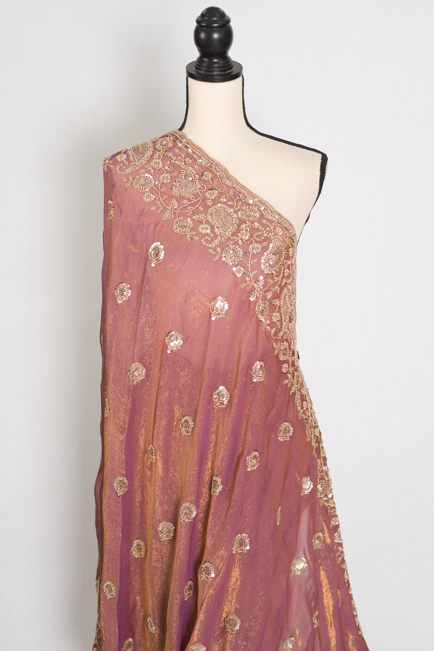 Farheen | Soft Peach Purple Organza Saree | Luxury Cocktail & Wedding Reception image 3