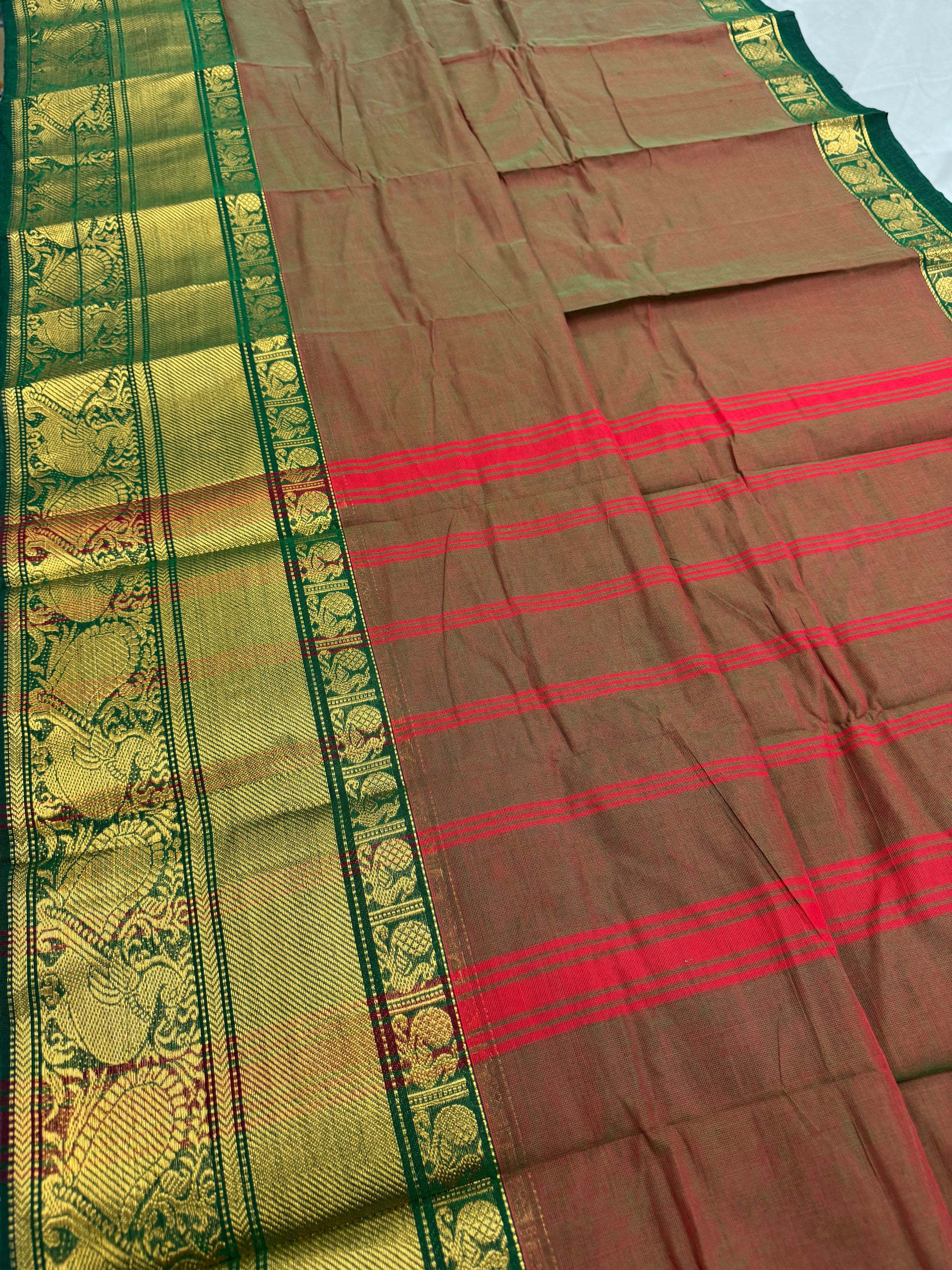 Yamini : Rusty Red Kanchi Cotton Saree - Handwoven South Indian Elegance image 1