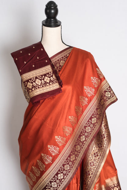 Rachana: Rust Brown Semi Mashru Valkalam Banarasi Silk Saree image 2