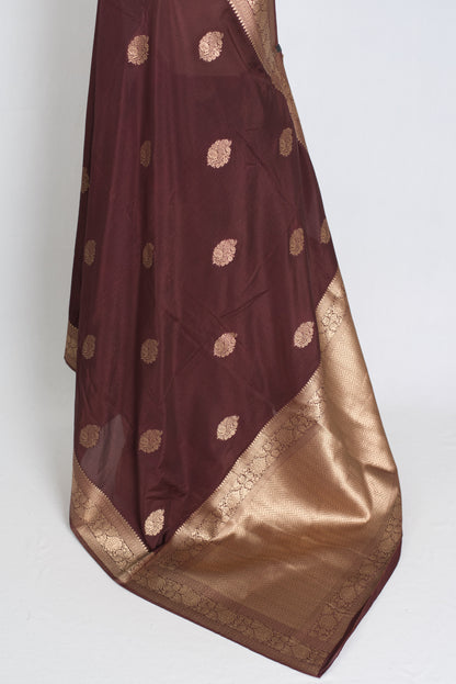 Mahi : Semi Crepe Silk Budget Friendly Banarasi Saree in Brown and Gold image 2