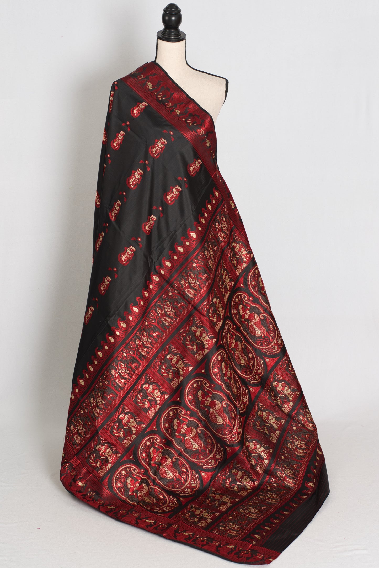 Koli | Midnight Black and Crimson Red Handwoven Baluchari Silk Saree image 1