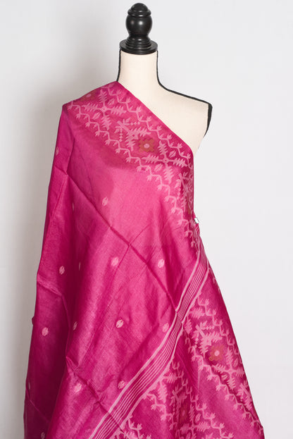 Indrani Rani Pink Bengal Tussar Jamdani Silk Saree | Silk Mark Certified image 3