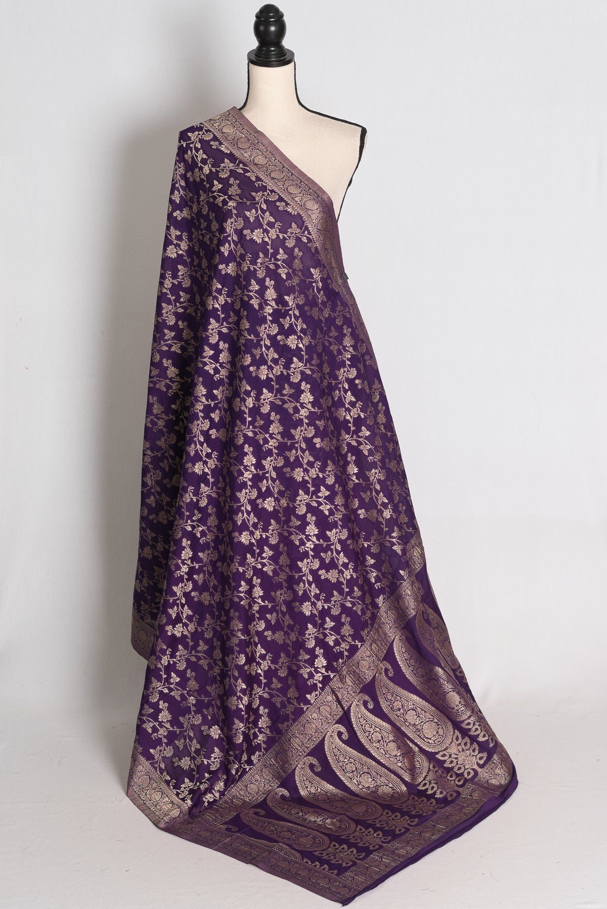 Afrin: Purple and Gold Semi Georgette Jaal Banarasi Saree image 1