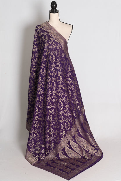 Afrin: Purple and Gold Semi Georgette Jaal Banarasi Saree image 1