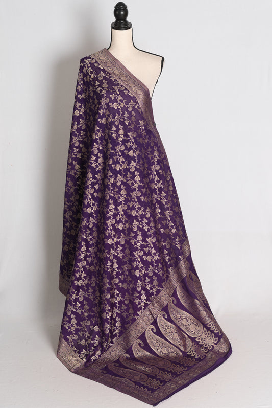 Afrin: Purple and Gold Semi Georgette Jaal Banarasi Saree image 1