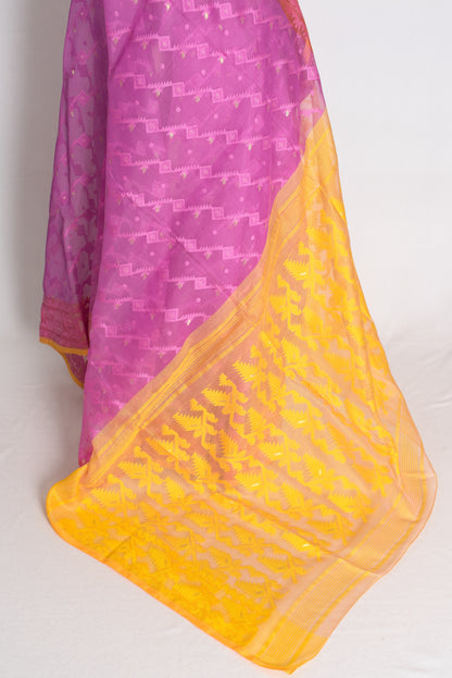 Purple and Yellow Jamdani saree — border detail