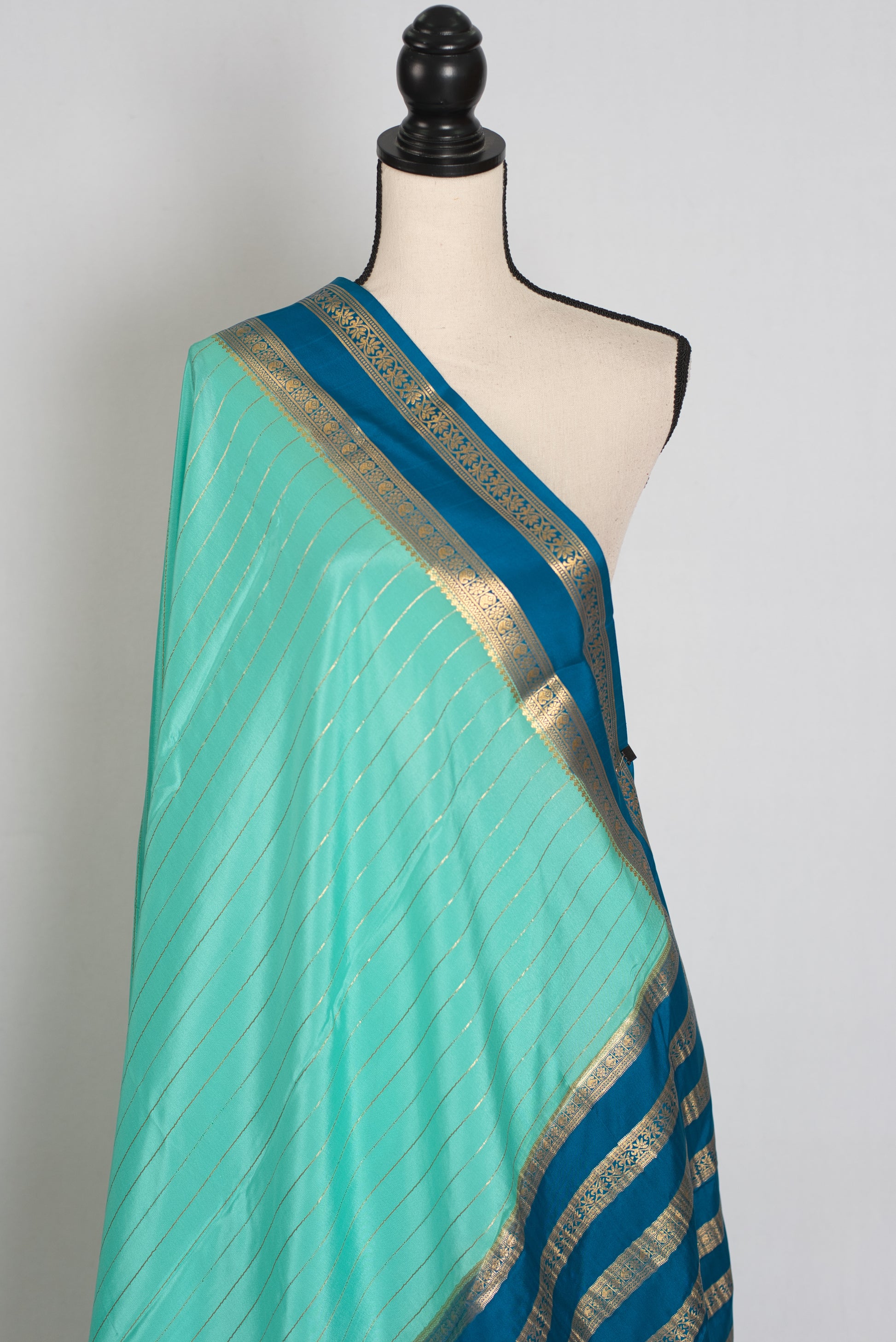 Divya : Aqua Blue & Teal Premium Mysore Crepe Silk Saree | Silk Mark Certified image 4
