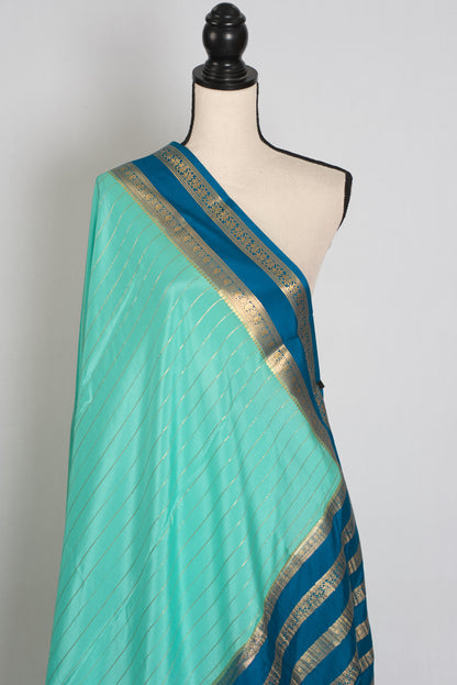 Divya : Aqua Blue & Teal Premium Mysore Crepe Silk Saree | Silk Mark Certified image 4