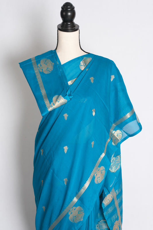 Neela: Blue and Gold Semi Silk Banarasi Saree image 1