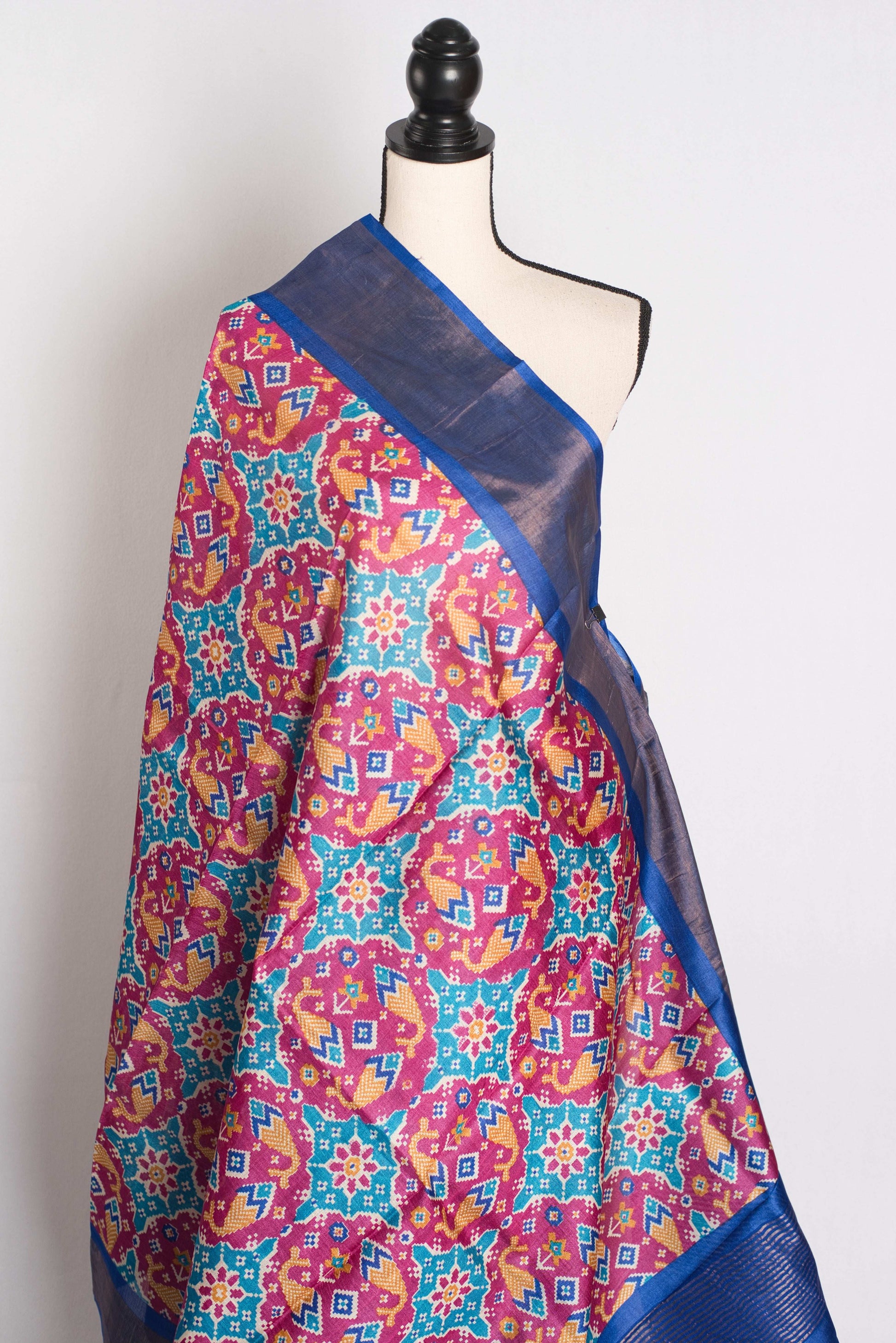 Patola Print Tussar Silk Saree - Bengal Hand Block Printed Silk Saree