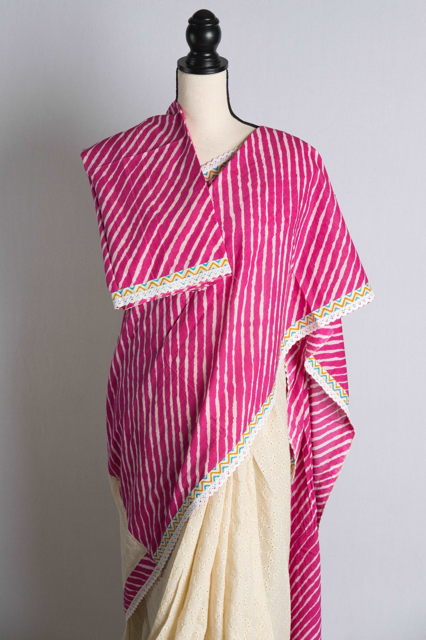 Designer Hakoba Cotton Saree in Off White and Pink