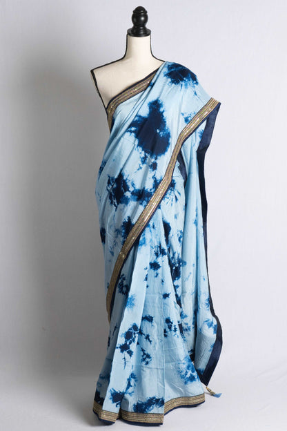 Blue Designer Shibori Saree with Embroidery Border.