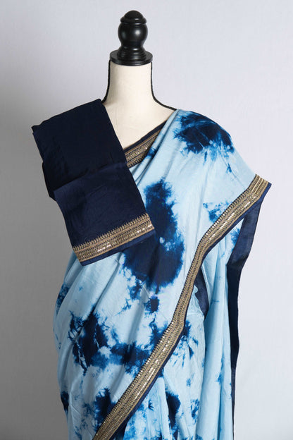 Blue Designer Shibori Saree with Embroidery Border.