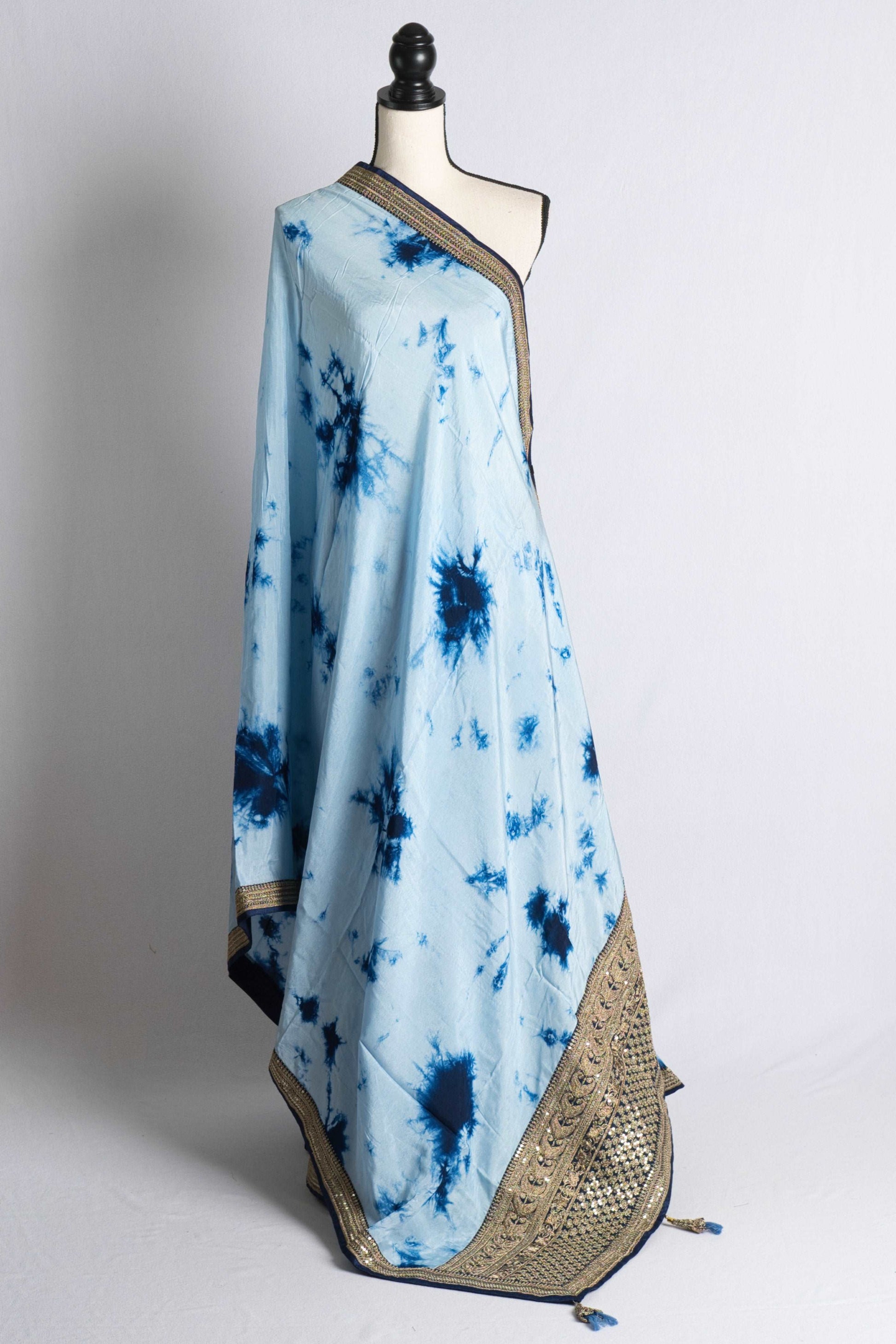 Blue Designer Shibori Saree with Embroidery Border.