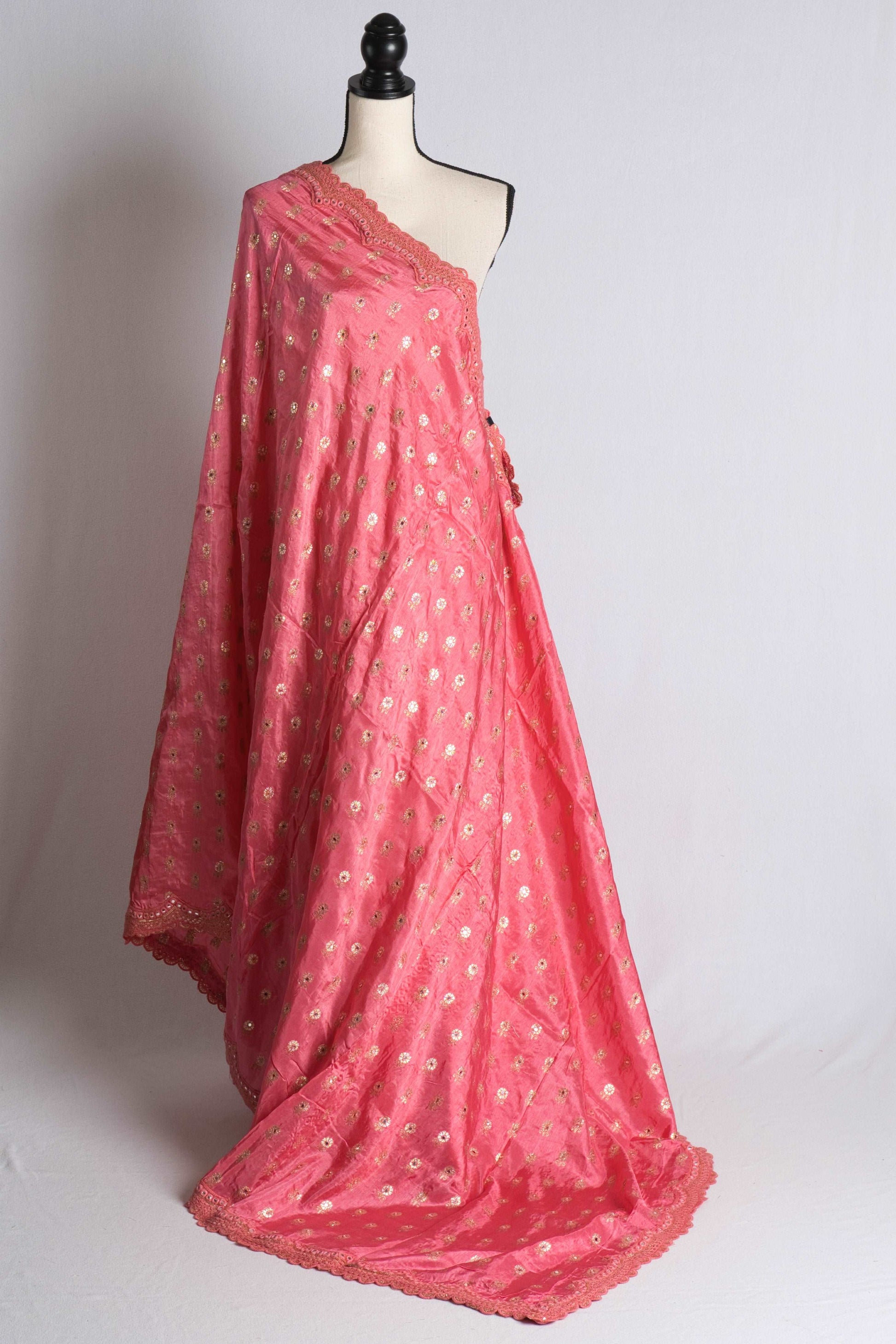 Designer Partywear Mirror Work Saree in Pink and Gold.