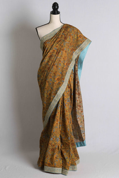 Mustard Yellow Kalamkari Saree with Designer Border.