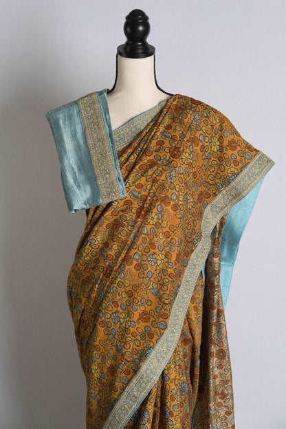 Mustard Yellow Kalamkari Saree with Designer Border.