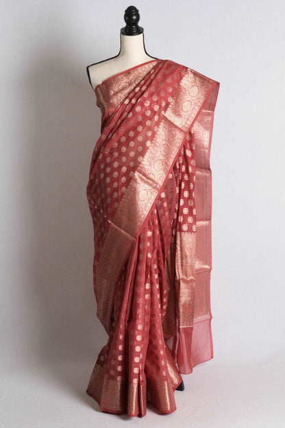 Semi Soft Organza Jaal Banarasi Saree in Brown