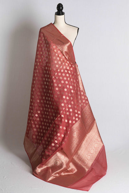 Semi Soft Organza Jaal Banarasi Saree in Brown