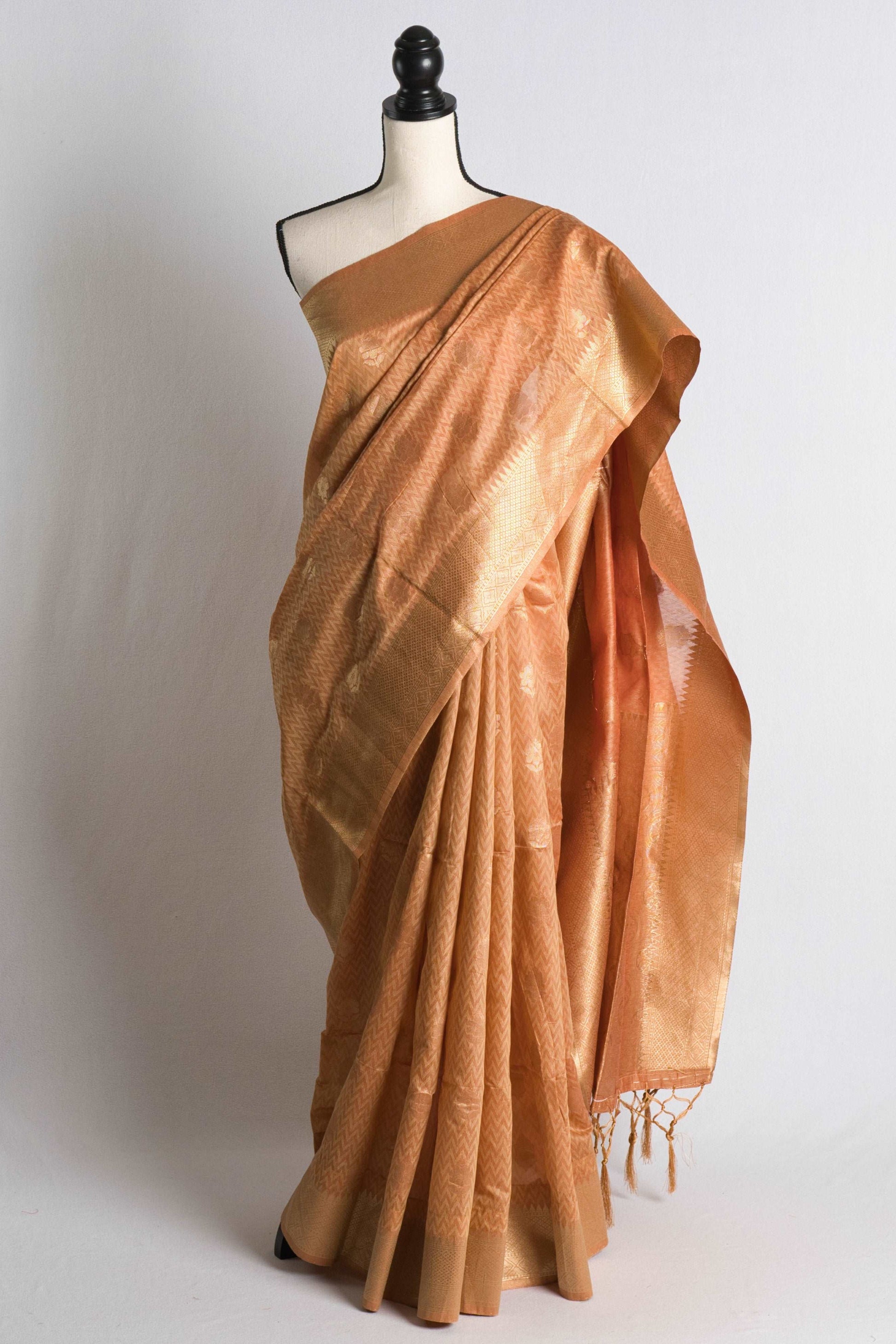 Blended Cotton Banarasi Saree in English Brown