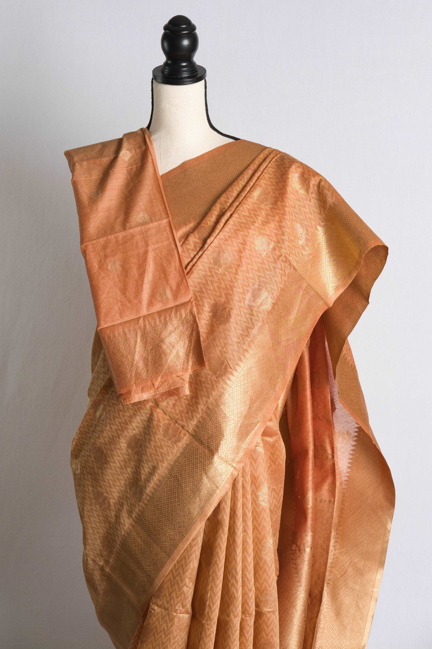 Blended Cotton Banarasi Saree in English Brown