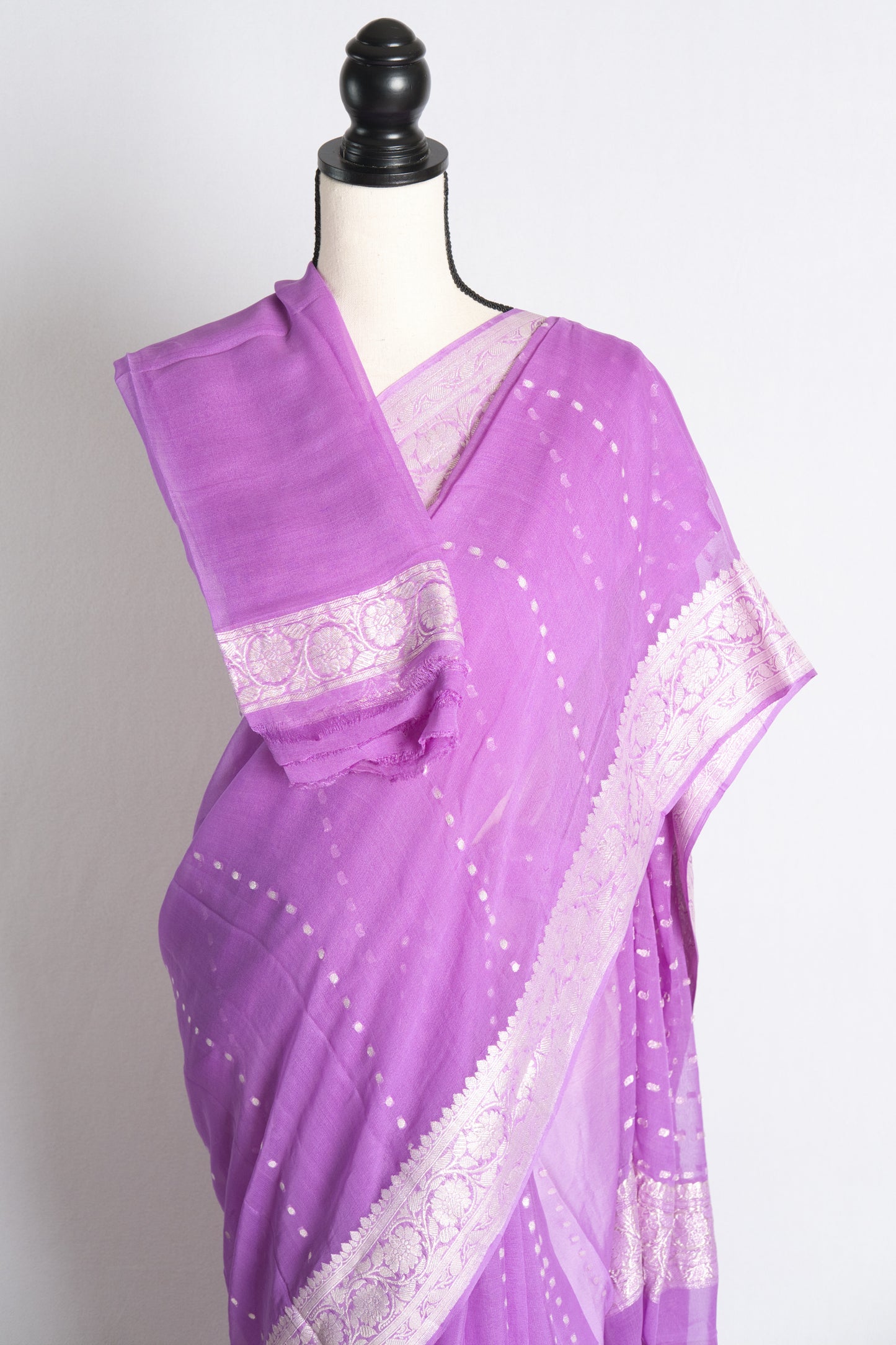 Silk Chiffon Banarasi Saree in Lilac and Silver.