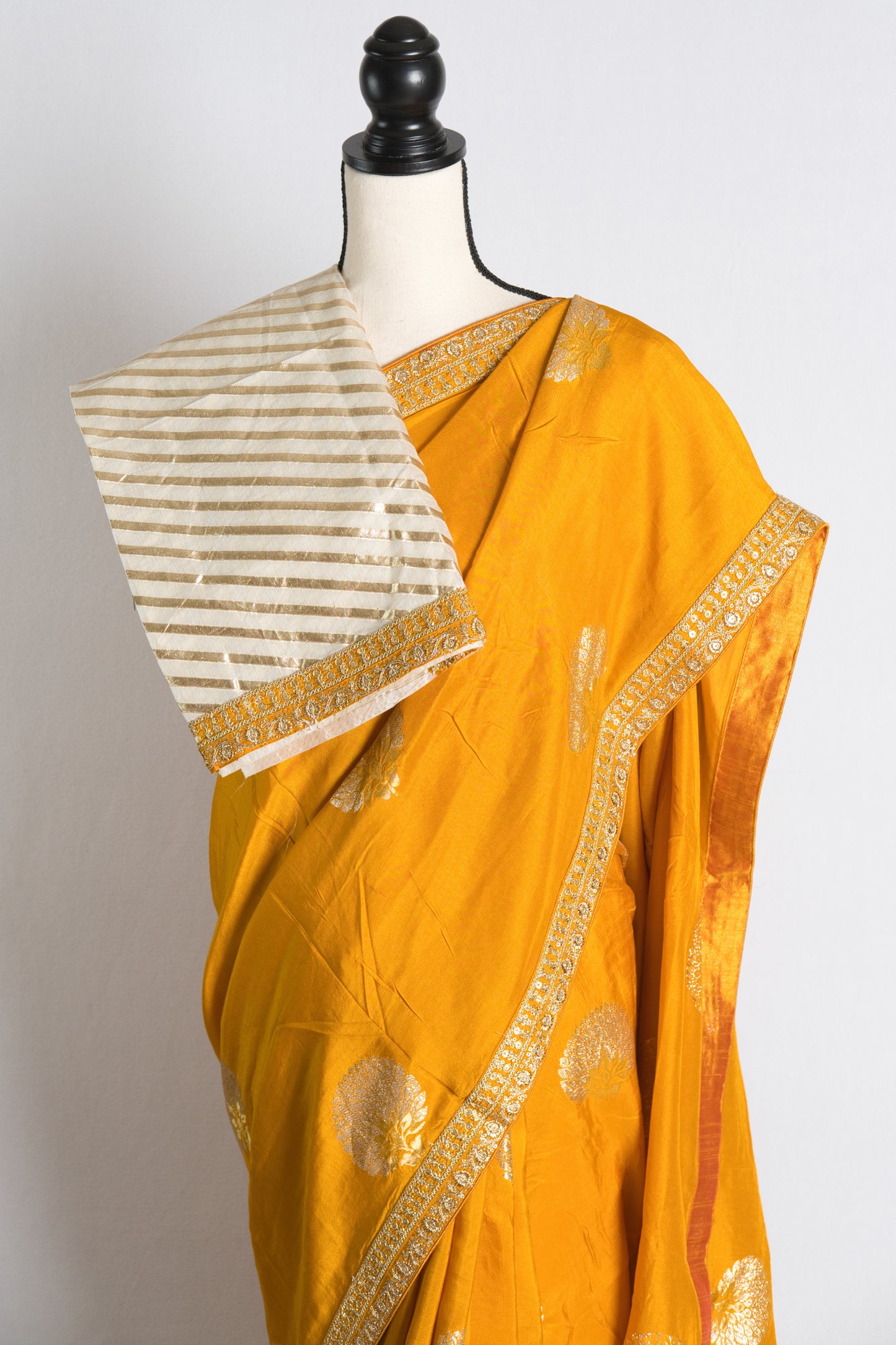 Turmeric Yellow Designer Dola Silk Saree.