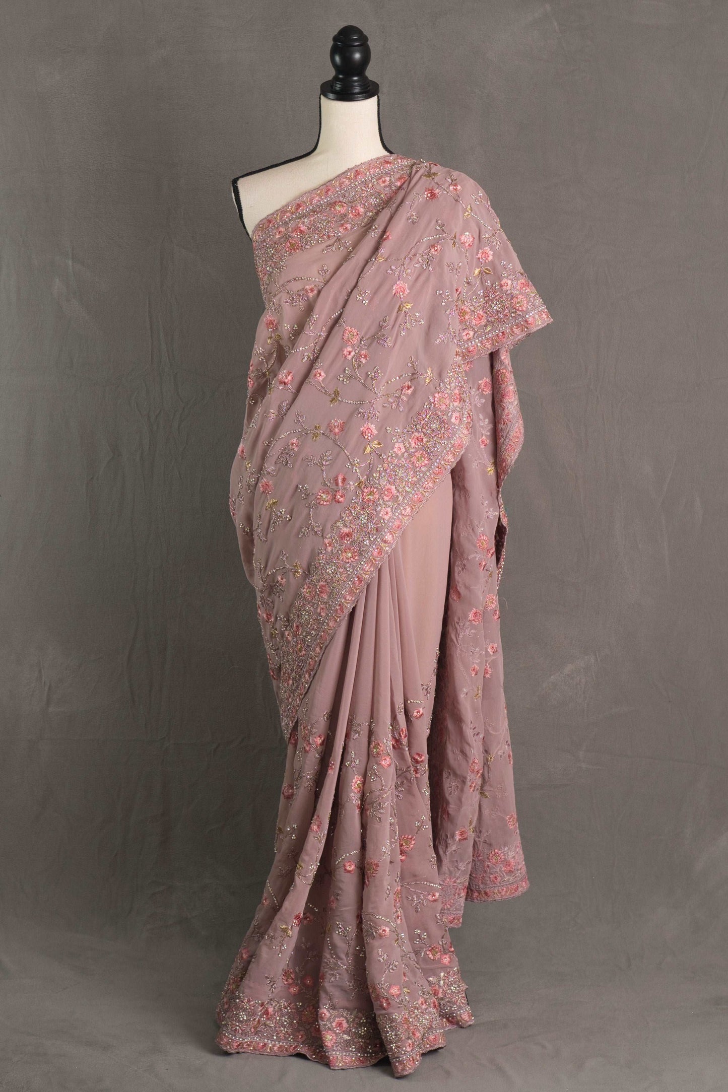 Georgette Embroidery Designer Saree With Stones in Purple.