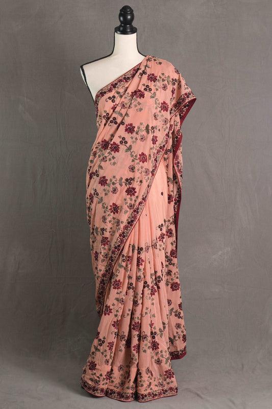 Designer Party Wear Saree with Real Beads in Pink