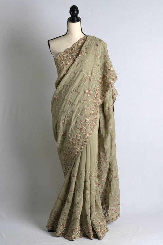 Georgette Designer Saree in Pistachio Green