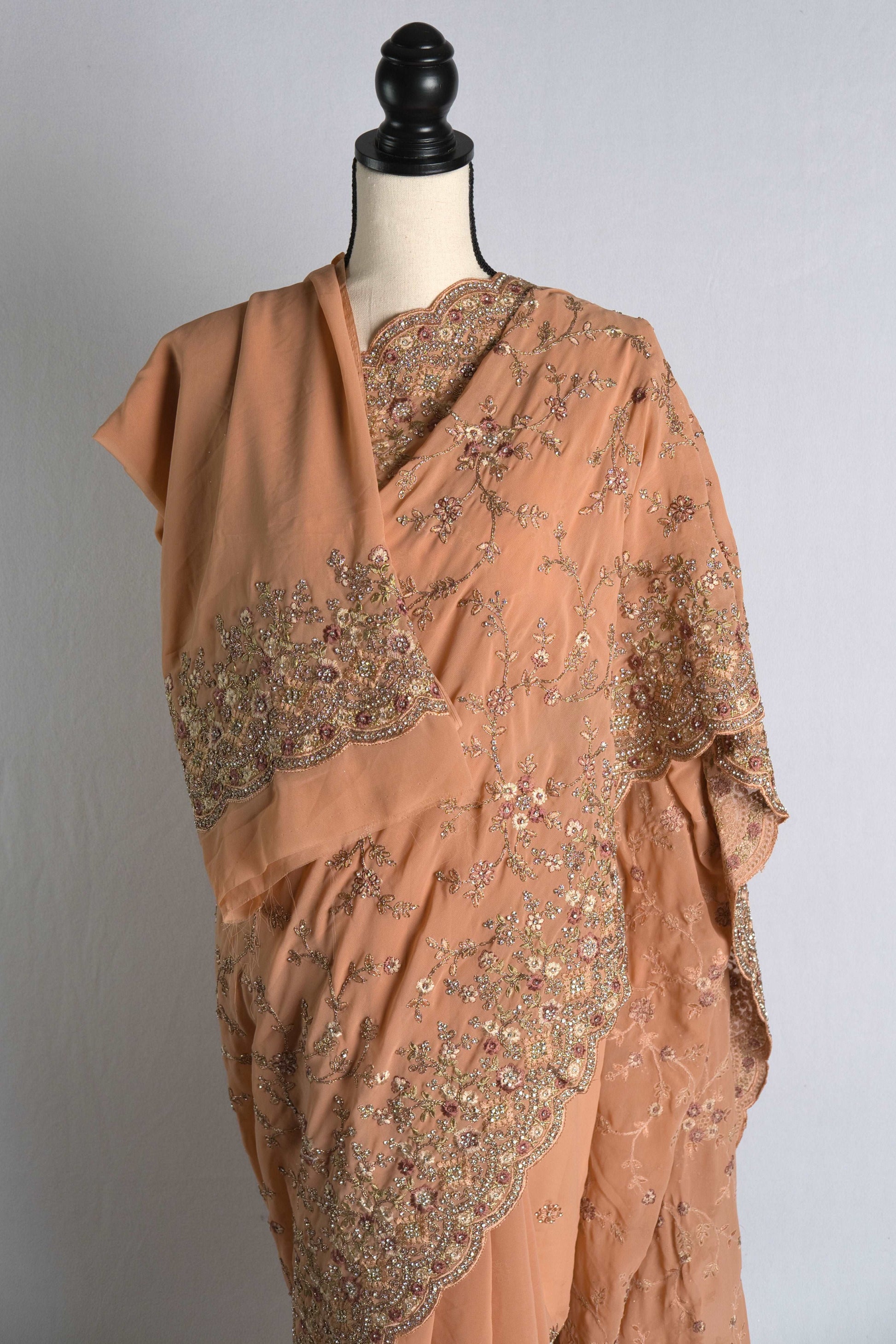 Brown Machine Embroidery Designer Georgette Saree