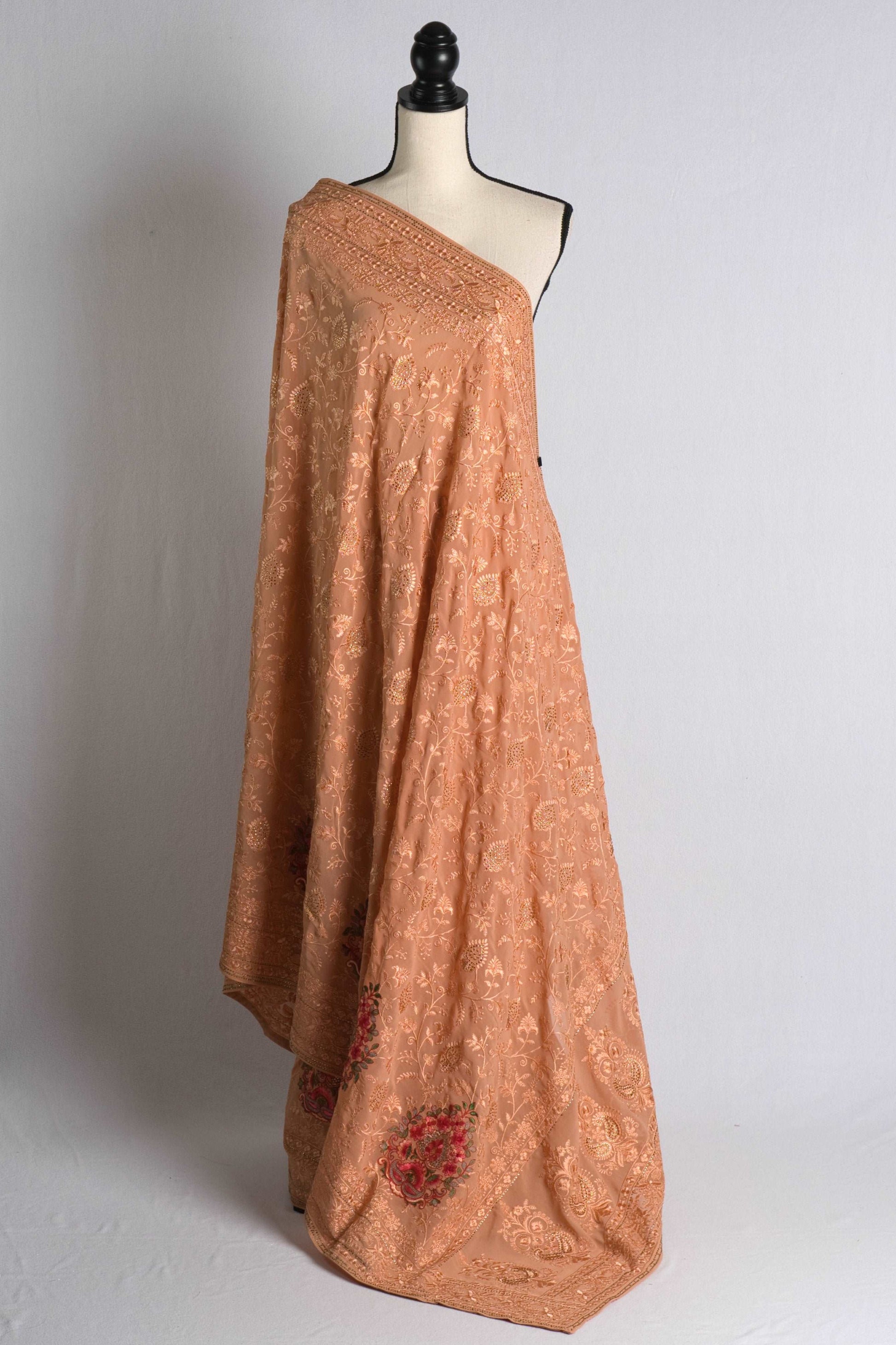 Partywear Kashmiri Embroidery Georgette Saree in Pastel Brown