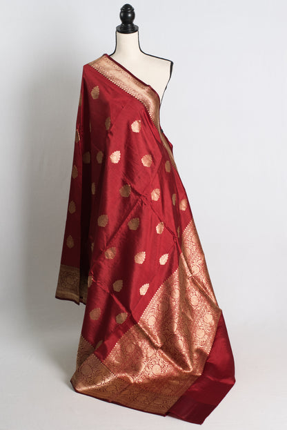 Silk Mark Certified Satin Katan Banarasi Saree in Chilli Red