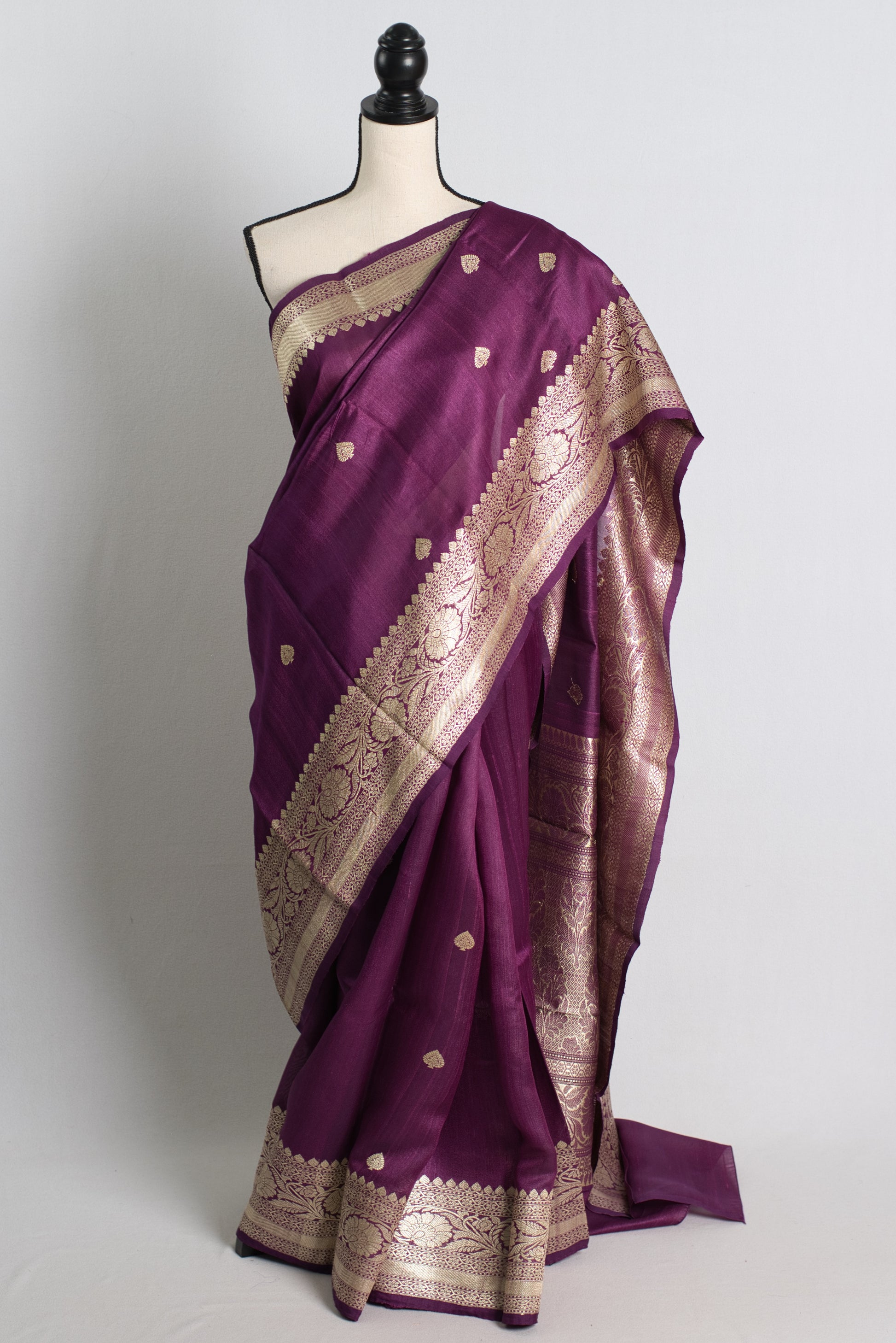 Silk Mark Certified Purple Tussar Georgette Banarasi Saree