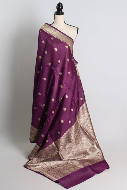 Silk Mark Certified Purple Tussar Georgette Banarasi Saree