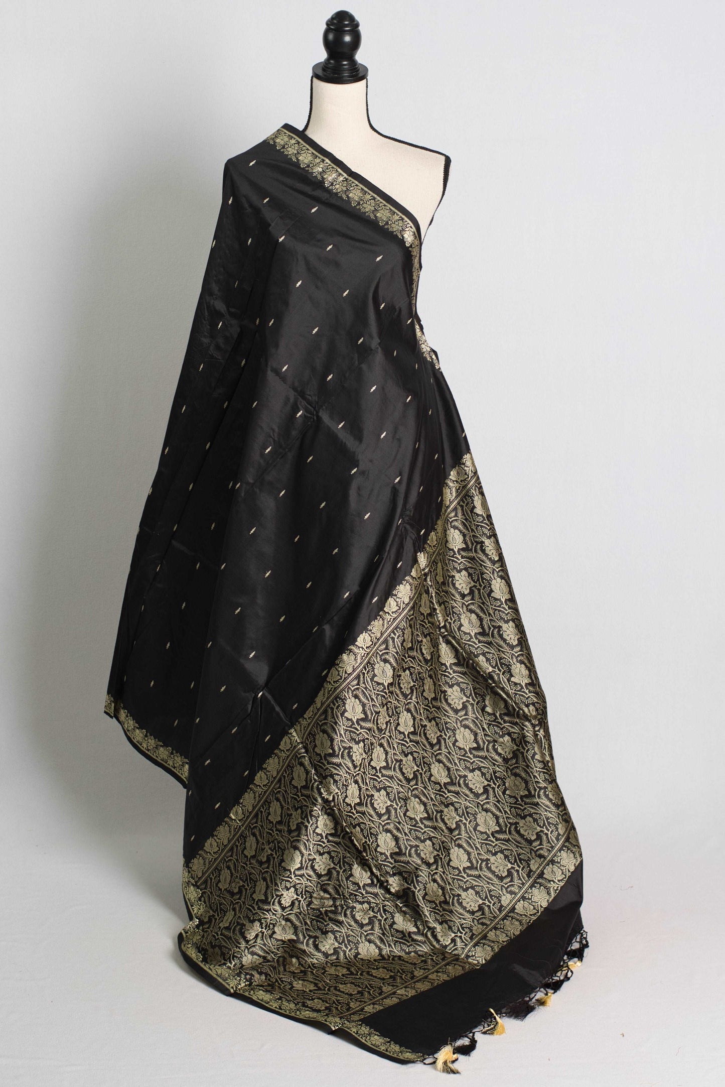 Katan Silk Black Banarasi Saree with Gold Resham Thread Border