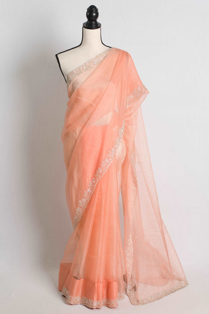 Hand Embroidery Border Soft Organza Cocktail Saree