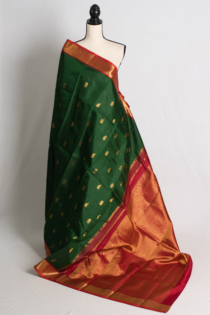 Silk Mark Certified Bridal Korvai Kanchipuram Silk Saree in Green