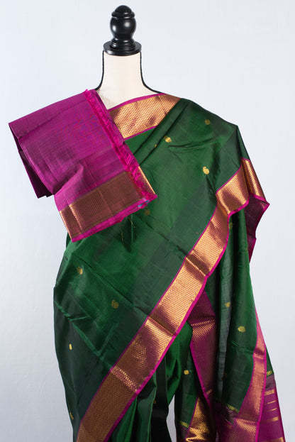 Silk Mark Certified Kanchipuram Silk Saree in Dark Green