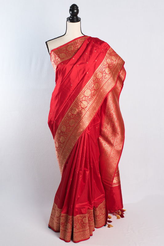 Silk Mark Certified Katan Silk Bridal Banarasi Saree in Red and Gold