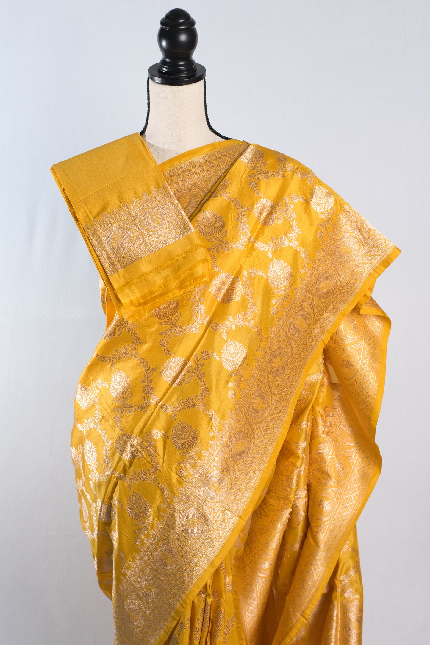 Silk Mark Certified Jangla Banarasi Saree in Bright Yellow