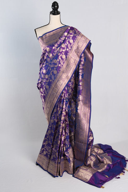 Silk Mark Certified Katan Banarasi Silk Saree in Eggplant Purple