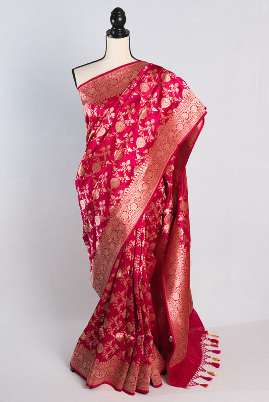 Silk Mark Certified Hot Pink Bridal Banarasi Silk Saree