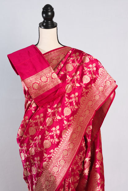 Silk Mark Certified Hot Pink Bridal Banarasi Silk Saree