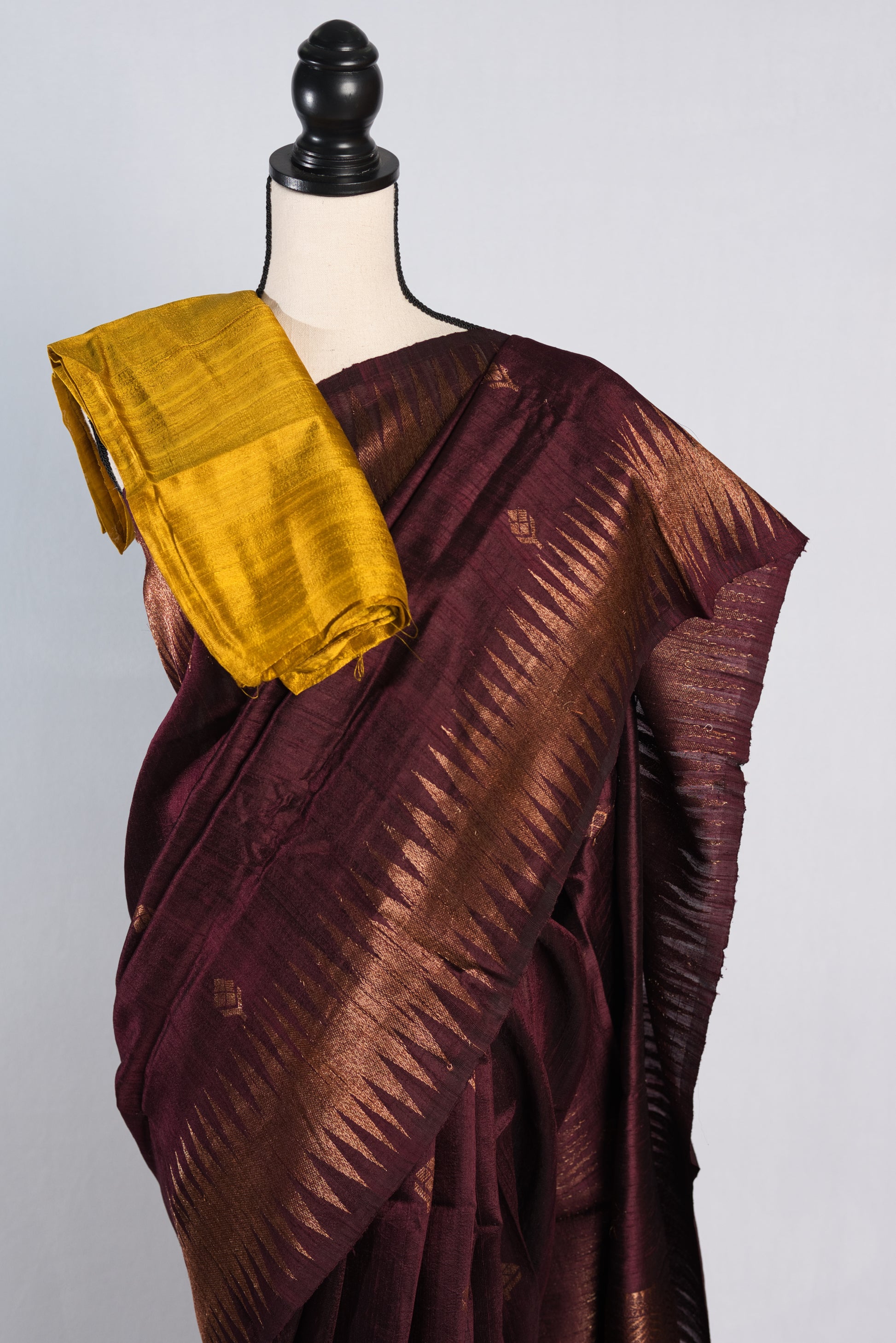 Silk Mark Certified Tussar Banarasi Saree in Burgundy and Copper