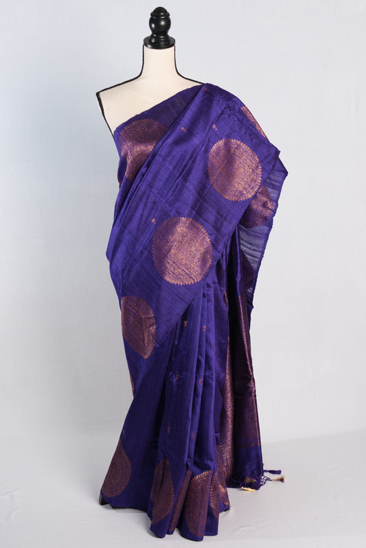 Silk Mark Certified Tussar Banarasi Saree in Purple and Copper