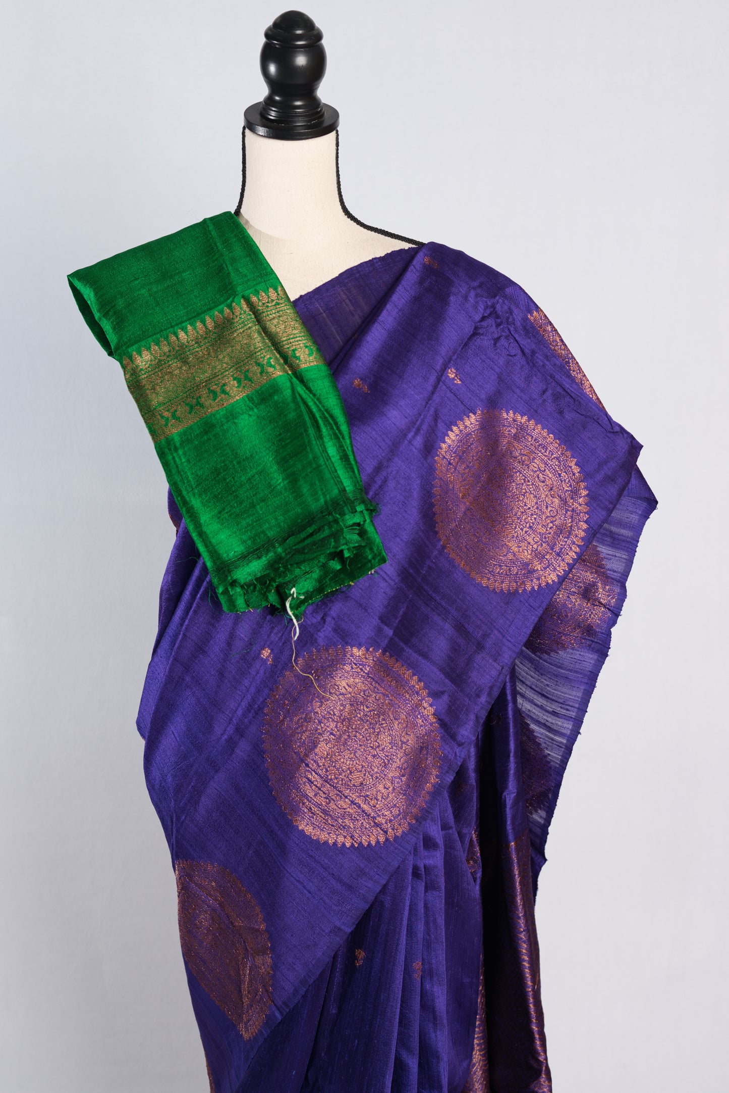 Silk Mark Certified Tussar Banarasi Saree in Purple and Copper