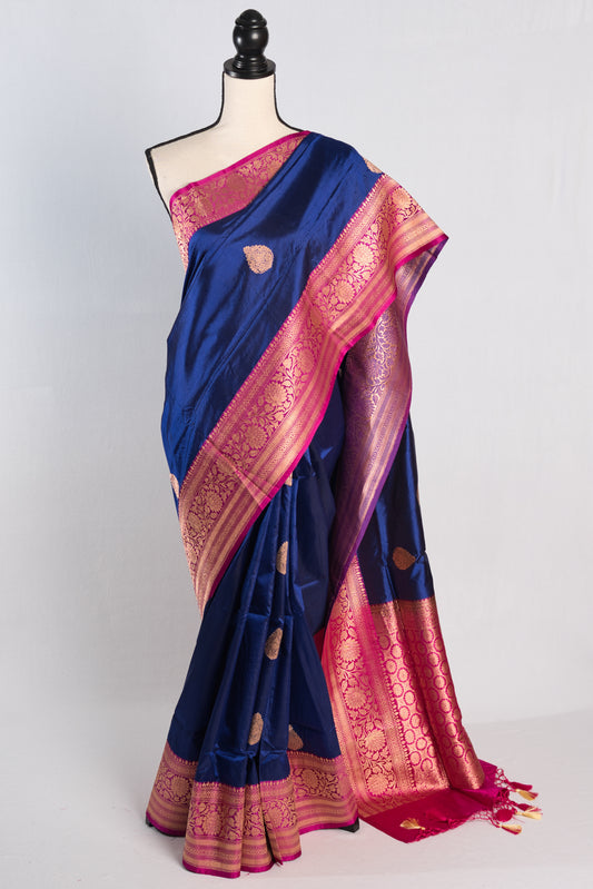 Silk Mark Certified Blue Banarasi Katan Silk Saree