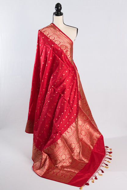 Silk Mark Certified Bridal Banarasi Silk Saree in Red and Gold.