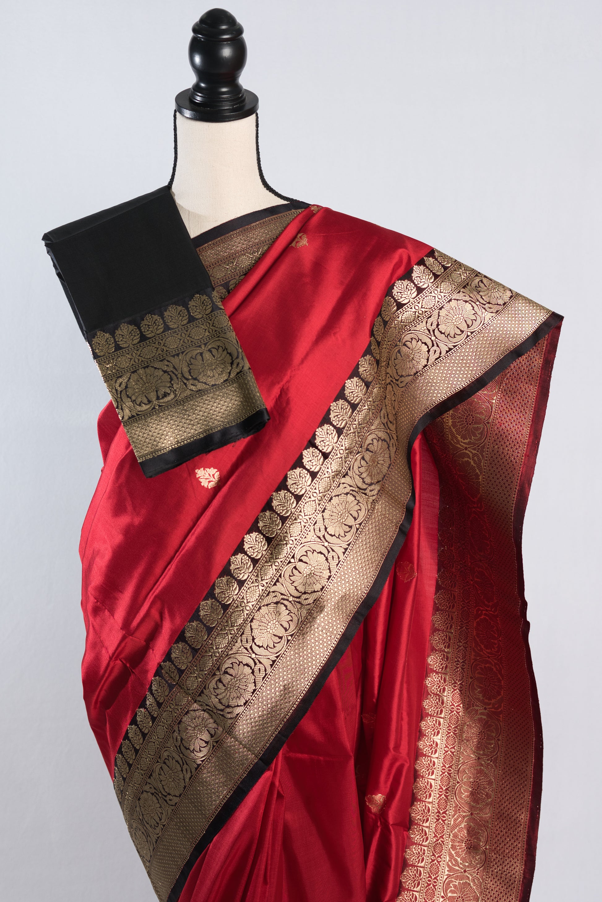 Silk Mark Certified Banarasi Silk Saree in Red Black and Water Gold Zari.